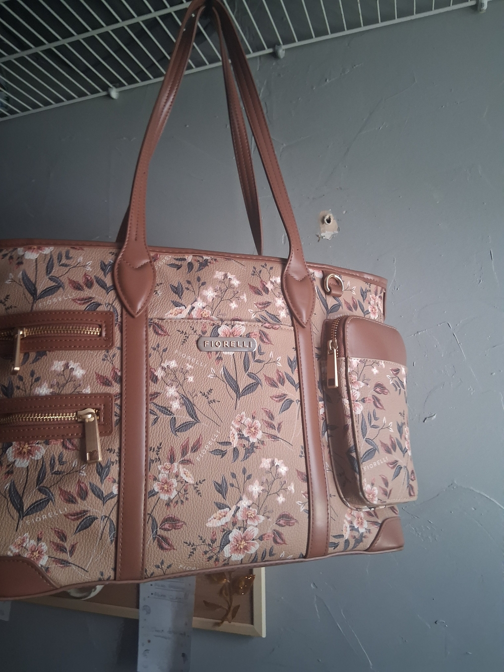 Tan Floral Tote Bag